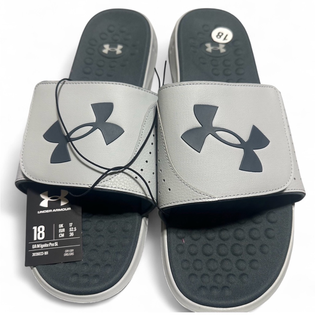 Under Armour White And Grey Slides Slides Size 18